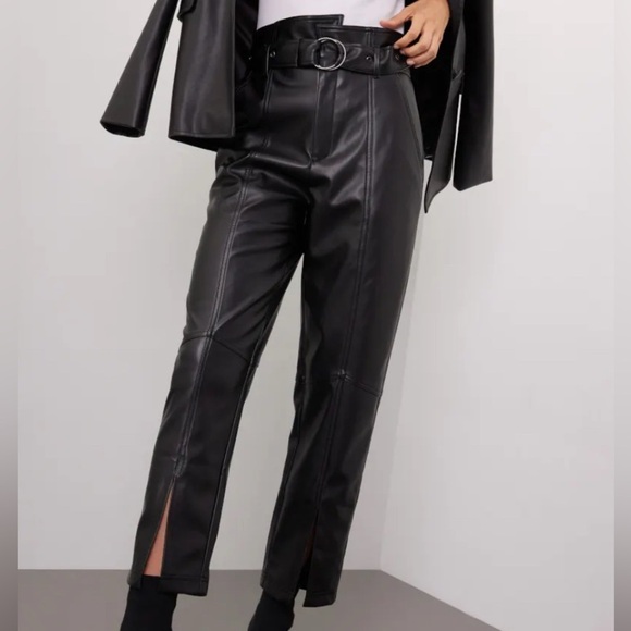 MARISSA WEBB BELTED LEATHER BARREL-LEG PANTS black sz 8 - Picture 1 of 10